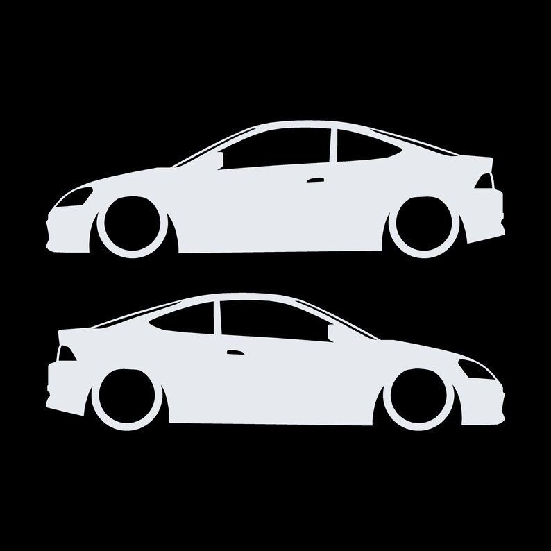 Set Of 2 Lowered Car Silhouette Decal Stickers For Acura RSX DC5 Coupe White