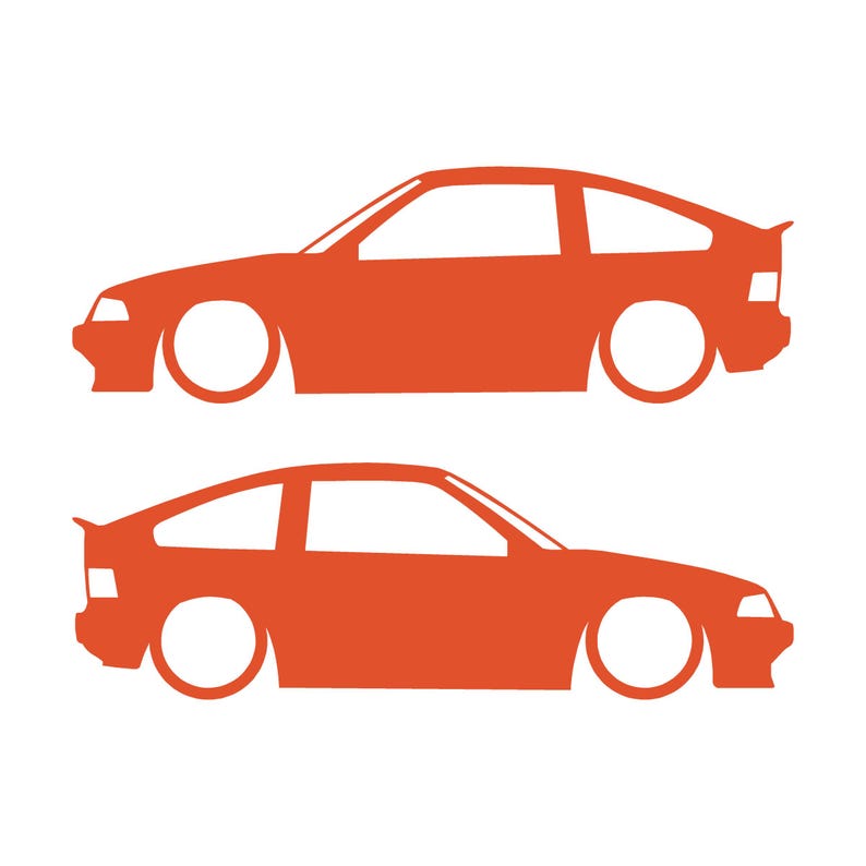 Set Of 2 Lowered Car Silhouette Decal Stickers For Honda CRX Si AF 1984–1987 1st Gen Orange