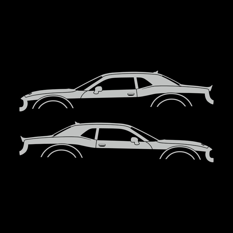 Ensemble de 2 autocollants silhouette de voiture pour Dodge Challenger Hellcat Light Grey