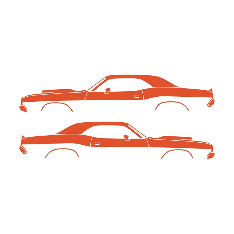 Set Of 2 Car Silhouette Decal Stickers For Dodge Challenger Shaker Hood Classic Hardtop 1st Gen 1970-74 Orange