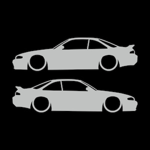 Set Of 2 Lowered Car Silhouette Decal Stickers For Nissan 240 SX S14 Silvia ZENKI Light Grey