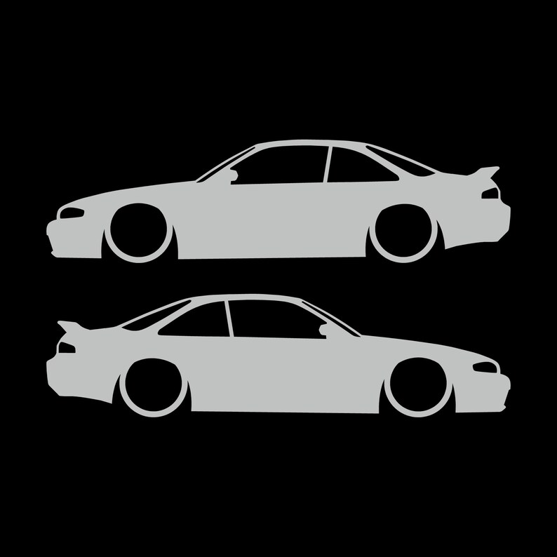 Set Of 2 Lowered Car Silhouette Decal Stickers For Nissan 240 SX S14 Silvia ZENKI Light Grey
