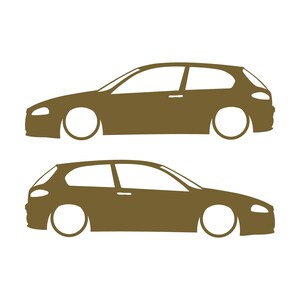 Set Of 2 Lowered Car Silhouette Decal Stickers For Alfa Romeo 147 Facelift 2005+ 3-DOOR Hatchback Gold