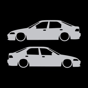 Set Of 2 Lowered Car Silhouette Decal Stickers For Honda Civic EG Sedan Silver