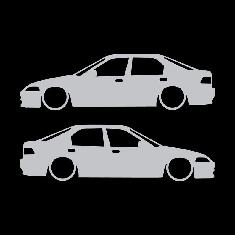 Set Of 2 Lowered Car Silhouette Decal Stickers For Honda Civic EG Sedan Silver