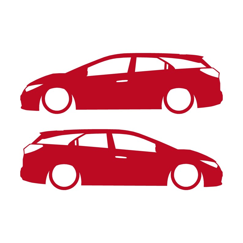 Set Of 2 Lowered Car Silhouette Decal Stickers For Honda Civic 9th Gen Tourer Red