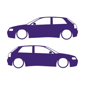 Set Of 2 Lowered Car Silhouette Decal Stickers For Audi A3 S3 8L 1996-2003 Purple