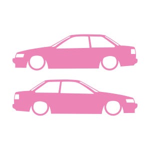 Set van 2 verlaagde autosilhouet-stickers voor Toyota Hilux 2-deurs N50 1988-97 Coupé Soft Pink