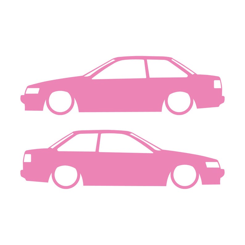 Set van 2 verlaagde autosilhouet-stickers voor Toyota Hilux 2-deurs N50 1988-97 Coupé Soft Pink