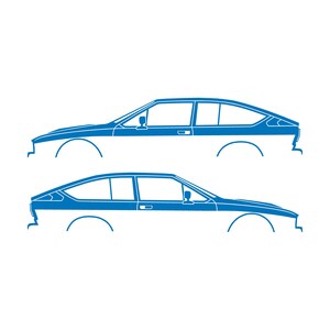 Set van 2 autosilhouet-stickers voor de Alfa Romeo GTV6 Coupé Sky Blue