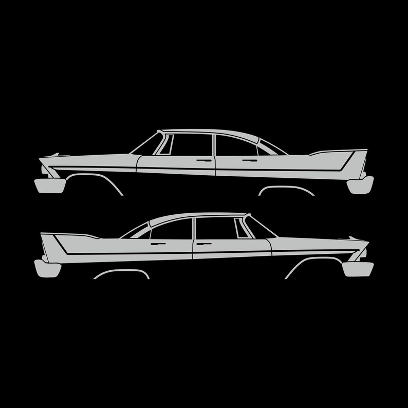 Set Of 2 Car Silhouette Decal Stickers For 1957-58 Plymouth Belvedere Sport Fury 4-door Light Grey