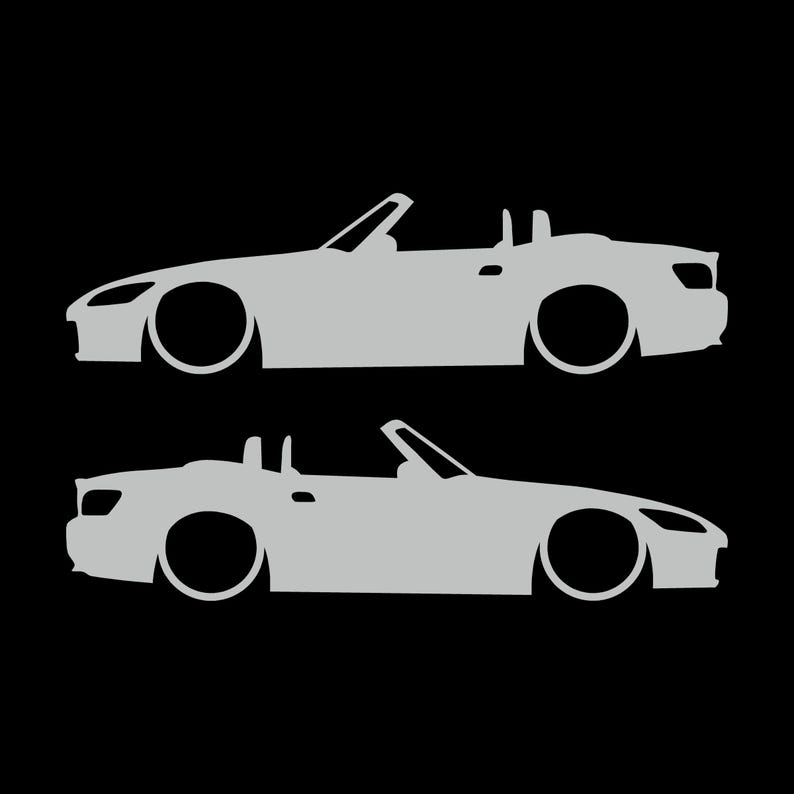 Set Of 2 Lowered Car Silhouette Decal Stickers For Honda S2000 Light Grey