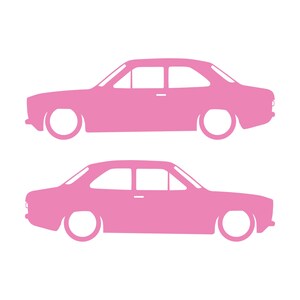 Set Of 2 Lowered Car Silhouette Decal Stickers For Ford Escort Mk1 3-door Hatchback Soft Pink