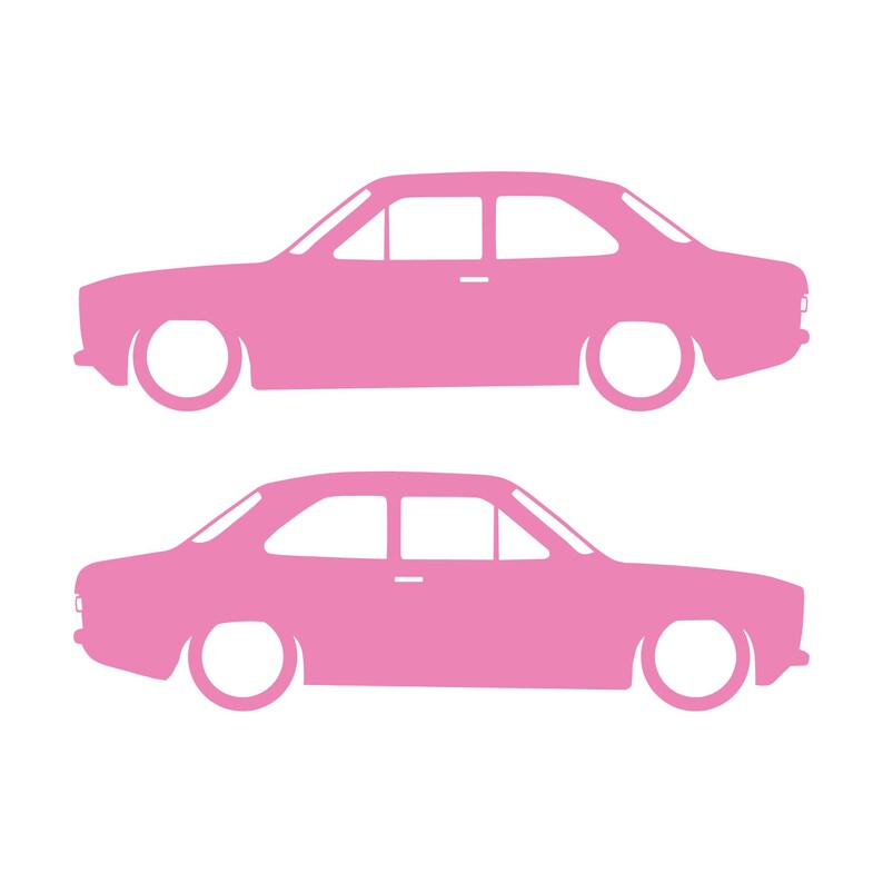 Set Of 2 Lowered Car Silhouette Decal Stickers For Ford Escort Mk1 3-door Hatchback Soft Pink