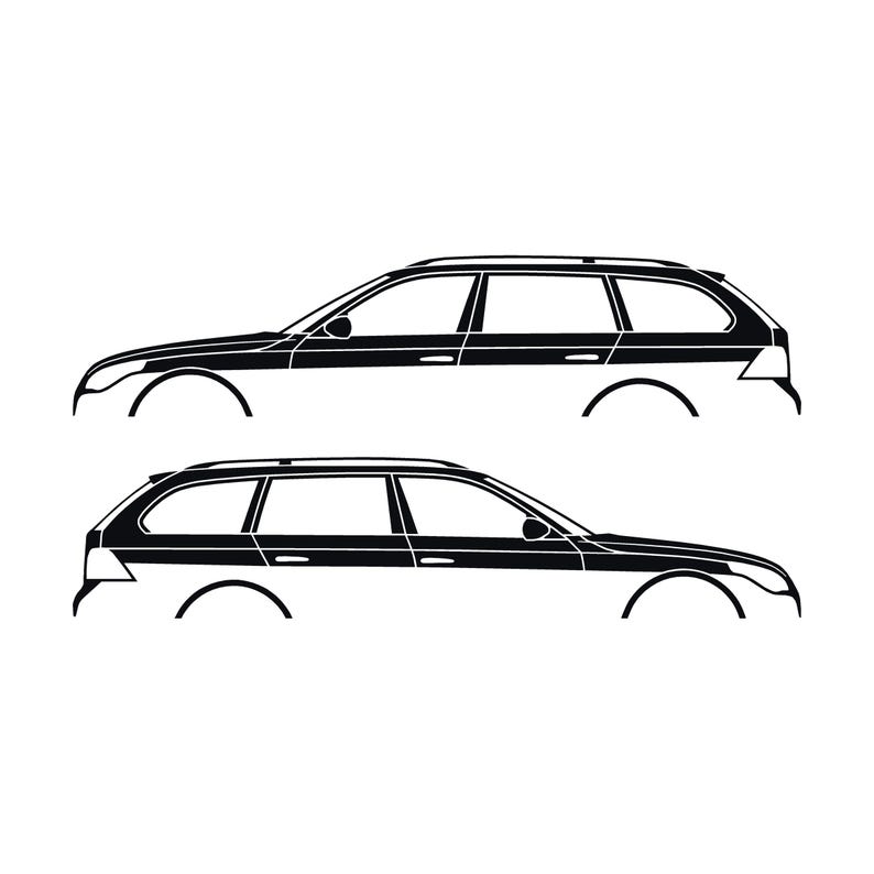 Set Of 2 Car Silhouette Decal Stickers For BMW E61 5-series Touring Black