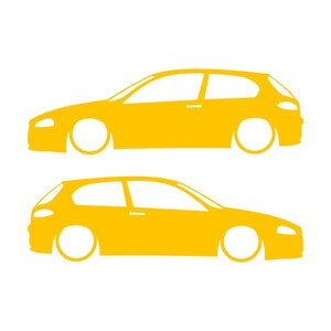 Set Of 2 Lowered Car Silhouette Decal Stickers For Alfa Romeo 147 Facelift 2005+ 3-DOOR Hatchback Yellow