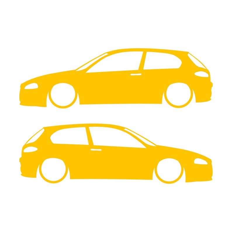 Set Of 2 Lowered Car Silhouette Decal Stickers For Alfa Romeo 147 Facelift 2005+ 3-DOOR Hatchback Yellow