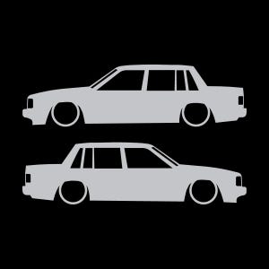 Zestaw 2 naklejek z obniżoną sylwetką samochodu do Volvo 740 744 Sedan Srebro