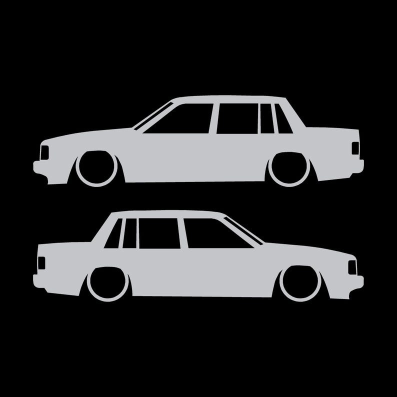 Zestaw 2 naklejek z obniżoną sylwetką samochodu do Volvo 740 744 Sedan Srebro