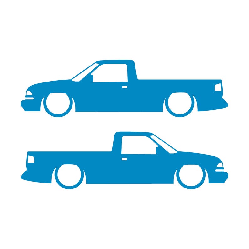 Juego de 2 calcomanías con silueta de auto rebajado para Chevrolet S10 de segunda generación, cabina simple, 1998-2004 Light Blue