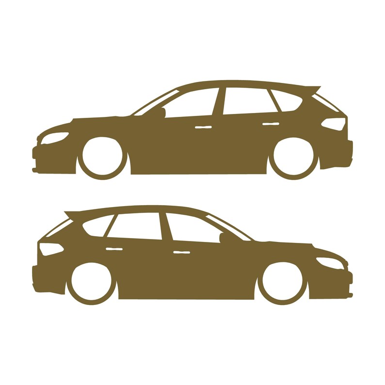 Conjunto de 2 adesivos com silhueta de carro rebaixado para Subaru Impreza WRX STI 3ª geração Hatchback GH Ouro