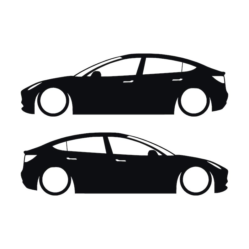 Set Of 2 Lowered Car Silhouette Decal Stickers For Tesla Model Y Black