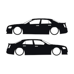 Juego de 2 pegatinas con silueta de coche rebajado para Chrysler 300 SRT de segunda generación. Negro