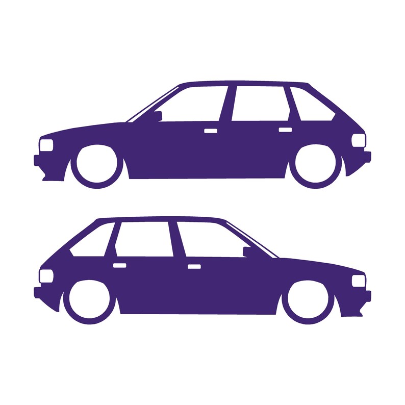 Set Of 2 Lowered Car Silhouette Decal Stickers For Austin Maestro Purple