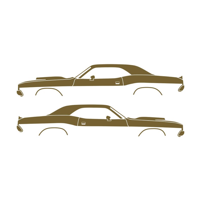 Set Of 2 Car Silhouette Decal Stickers For Dodge Challenger Shaker Hood Classic Hardtop 1st Gen 1970-74 Gold