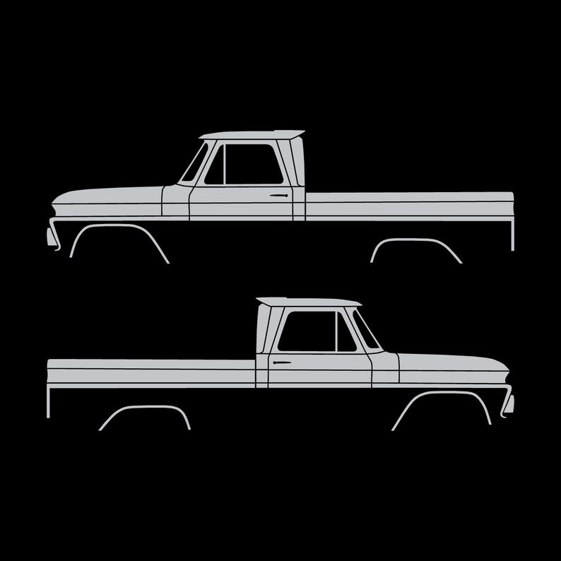 Set van 2 autosilhouet-stickers voor Chevrolet C10 1e generatie korte laadbak 1964-66 Zilver