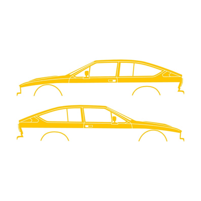 Set van 2 autosilhouet-stickers voor de Alfa Romeo GTV6 Coupé Geel