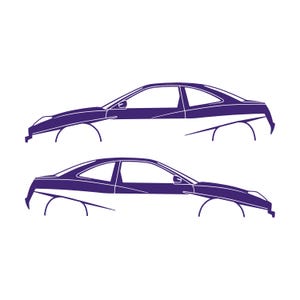 Set Of 2 Lowered Car Silhouette Decal Stickers For Fiat Coupe Purple