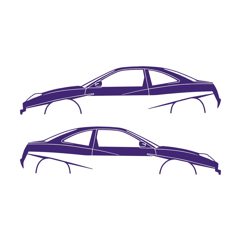Set Of 2 Lowered Car Silhouette Decal Stickers For Fiat Coupe Purple