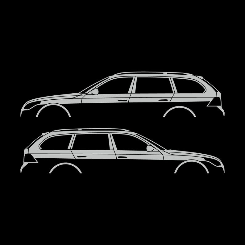 Set Of 2 Car Silhouette Decal Stickers For BMW E61 5-series Touring Light Grey