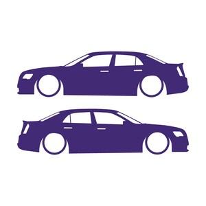 Juego de 2 pegatinas con silueta de coche rebajado para Chrysler 300 SRT de segunda generación. Morado