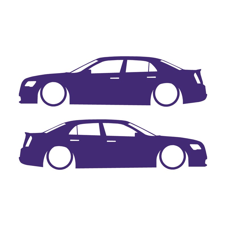 Juego de 2 pegatinas con silueta de coche rebajado para Chrysler 300 SRT de segunda generación. Morado