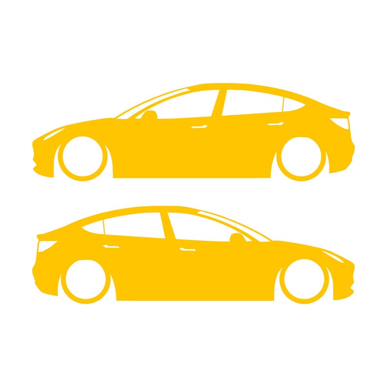 Set Of 2 Lowered Car Silhouette Decal Stickers For Tesla Model Y Yellow