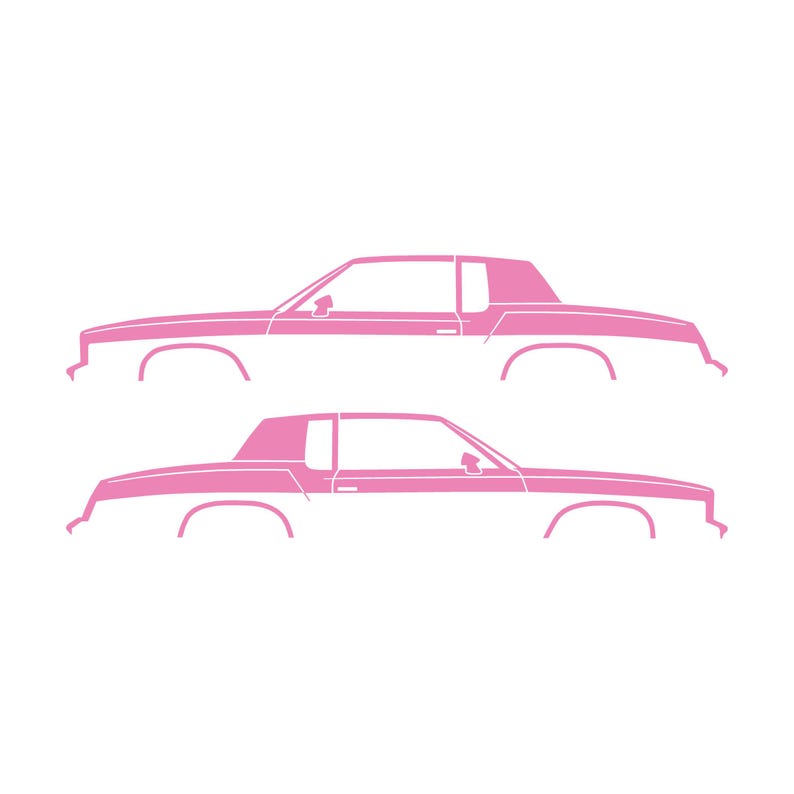 Set mit 2 Auto-Silhouette-Aufklebern für Oldsmobile Cutlass Supreme 4. Generation 1978-80 Coupé Soft Pink