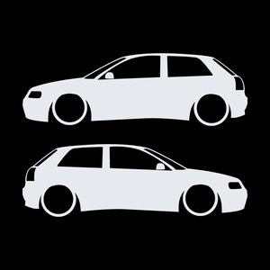 Set Of 2 Lowered Car Silhouette Decal Stickers For Audi A3 S3 8L 1996-2003 White