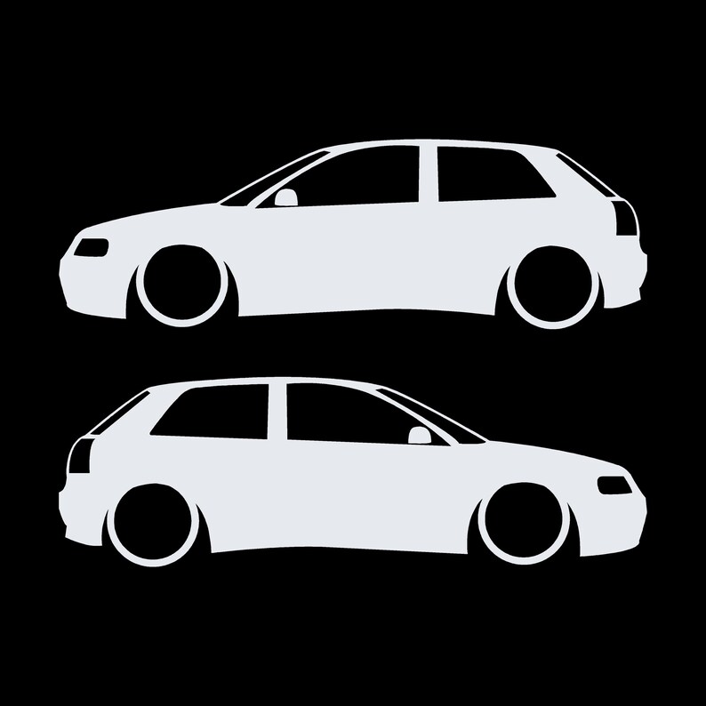 Set Of 2 Lowered Car Silhouette Decal Stickers For Audi A3 S3 8L 1996-2003 White