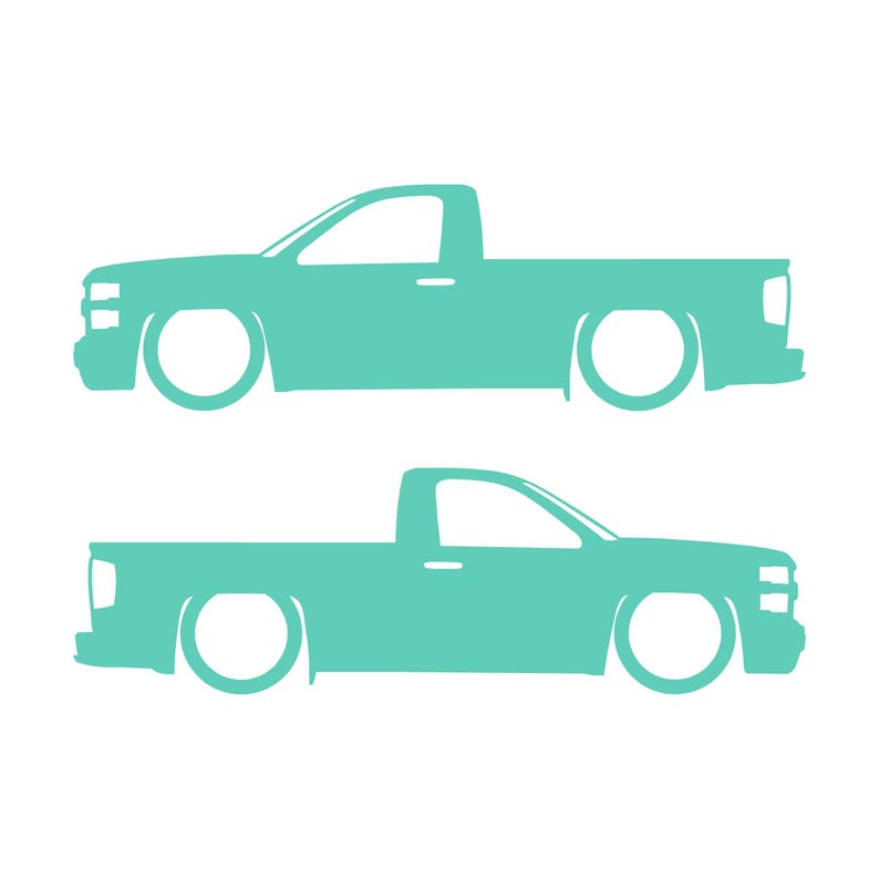 Set Of 2 Lowered Car Silhouette Decal Stickers For Chevrolet Silverado Reg Cab 2014-19 Mint