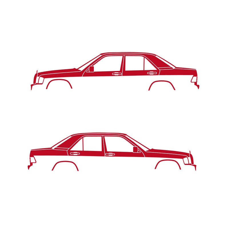 Set Of 2 Car Silhouette Decal Stickers For The Mercedes 190e Red