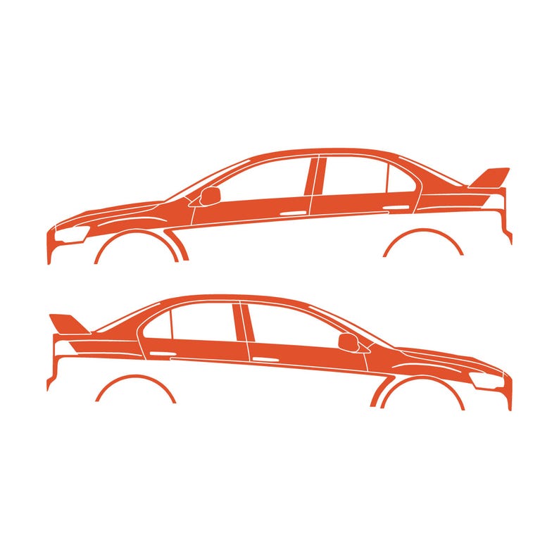 Set Of 2 Lowered Car Silhouette Decal Stickers For Mitsubishi Lancer Evo X 10 Orange