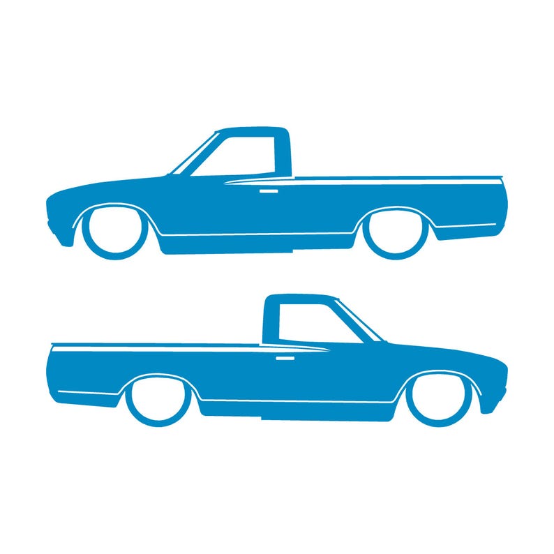 Set Of 2 Lowered Truck Silhouette Decal Stickers For Datsun 620 Single Cab Pickup Light Blue