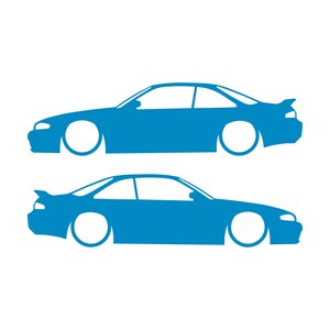 Set Of 2 Lowered Car Silhouette Decal Stickers For Nissan 240 SX S14 Silvia ZENKI Light Blue
