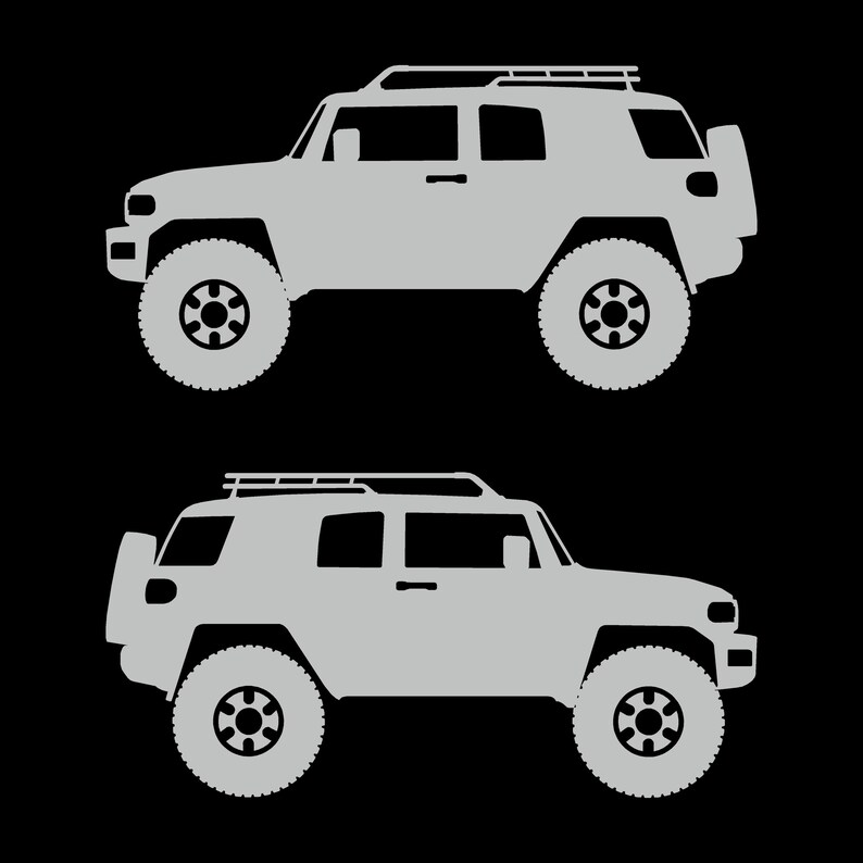 Set Of 2 Lifted Car Silhouette Decal Stickers For Toyota FJ Cruiser Light Grey