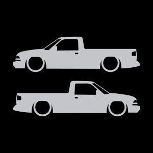 Juego de 2 calcomanías con silueta de auto rebajado para Chevrolet S10 de segunda generación, cabina simple, 1998-2004 Plata
