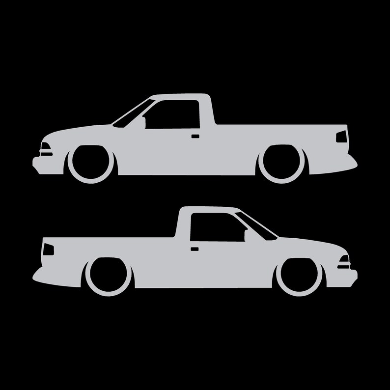 Juego de 2 calcomanías con silueta de auto rebajado para Chevrolet S10 de segunda generación, cabina simple, 1998-2004 Plata