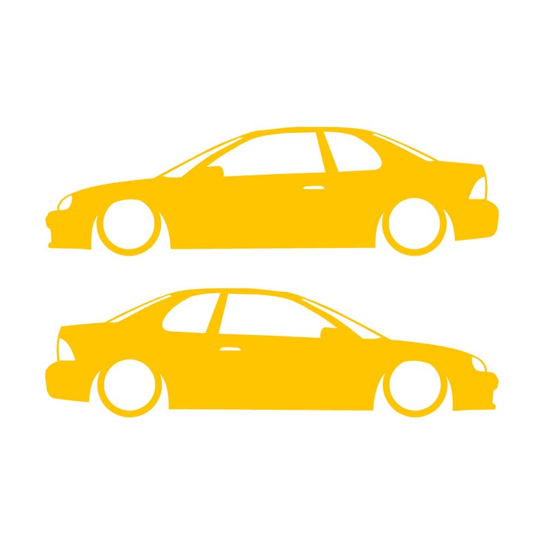 Set Of 2 Lowered Car Silhouette Decal Stickers For Dodge Neon 1st Gen 1994-99 Coupe Yellow