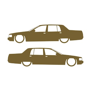 Set Of 2 Lowered Car Silhouette Decal Stickers For Cadillac Fleetwood 2nd Gen 1993-96 Gold
